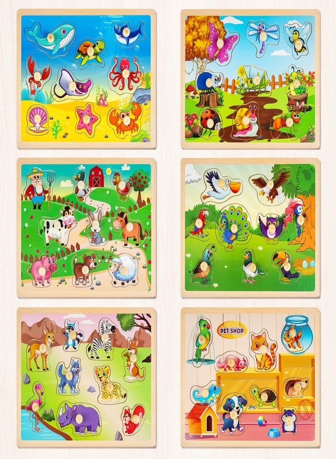 SYNARRY Wooden Puzzles for Toddlers 1-3, 6XSET Animals Puzzles for Toddlers 2-4 with Rack, Toddler Puzzles Ages 2-4, Toddler Valentines Day Easter Basket Stuffers Gifts Toys for Boys Girls - Image 2